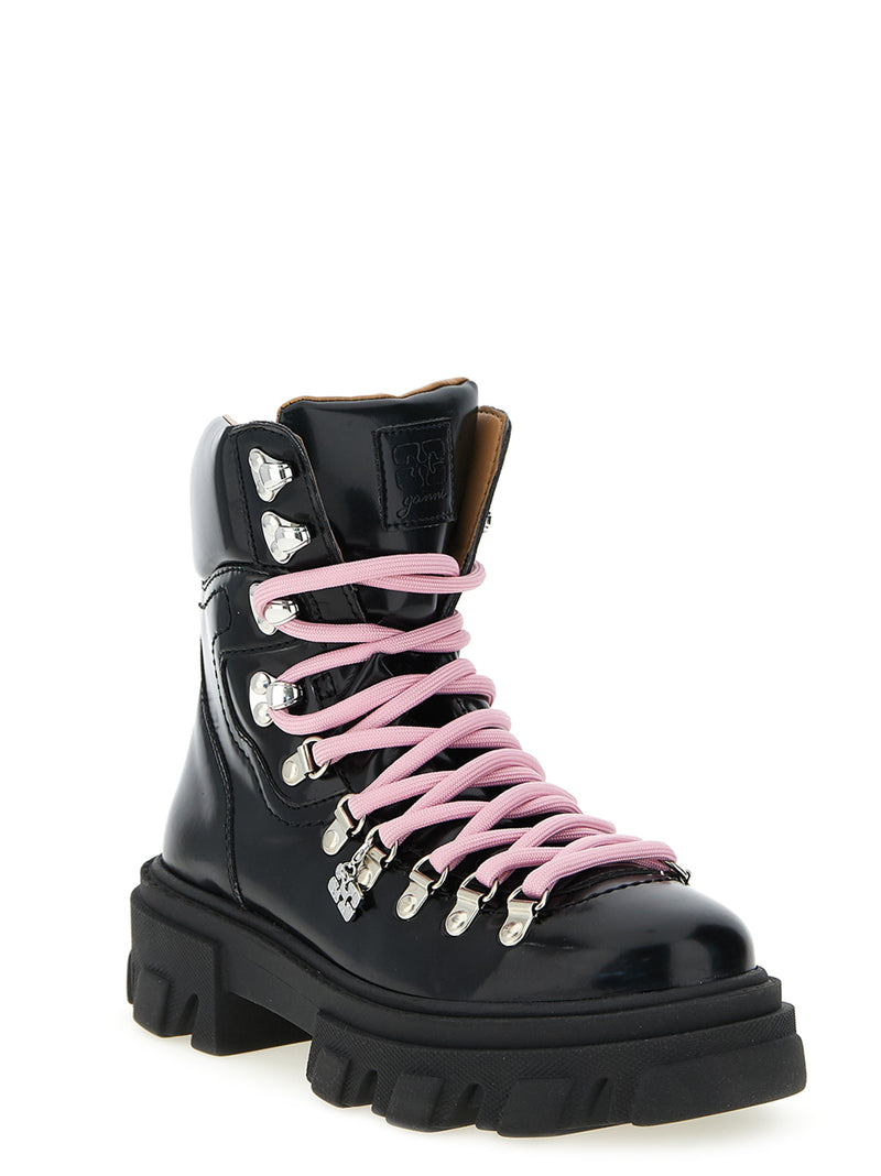 Bottes à lacets Ganni noires en polyester