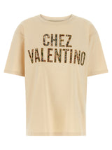 Valentino Garavani Beige Cotton T-Shirt with Embroidered Detail