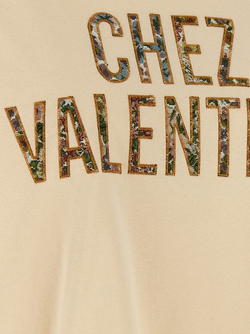 Valentino Garavani Beige Cotton T-Shirt with Embroidered Detail