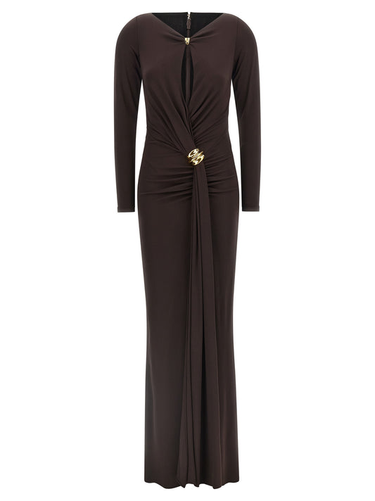 Robe Longue Elisabetta Franchi en Viscose Marron