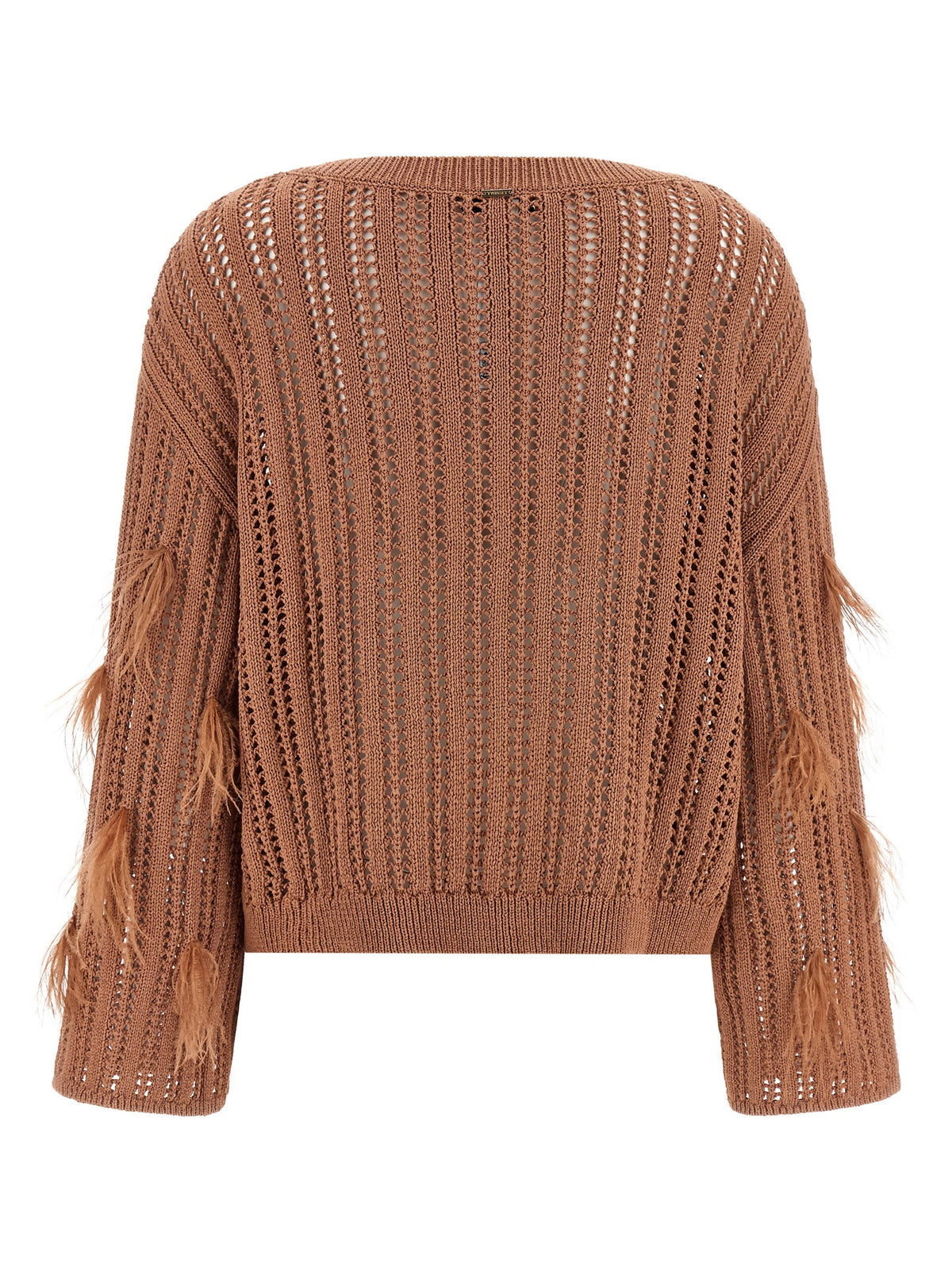 Twinset Brown Cotton Cardigan with Ostrich Feather Details
