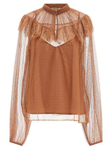 Twinset Brown Polyester Blouse - Elegant Semi-Transparent Design