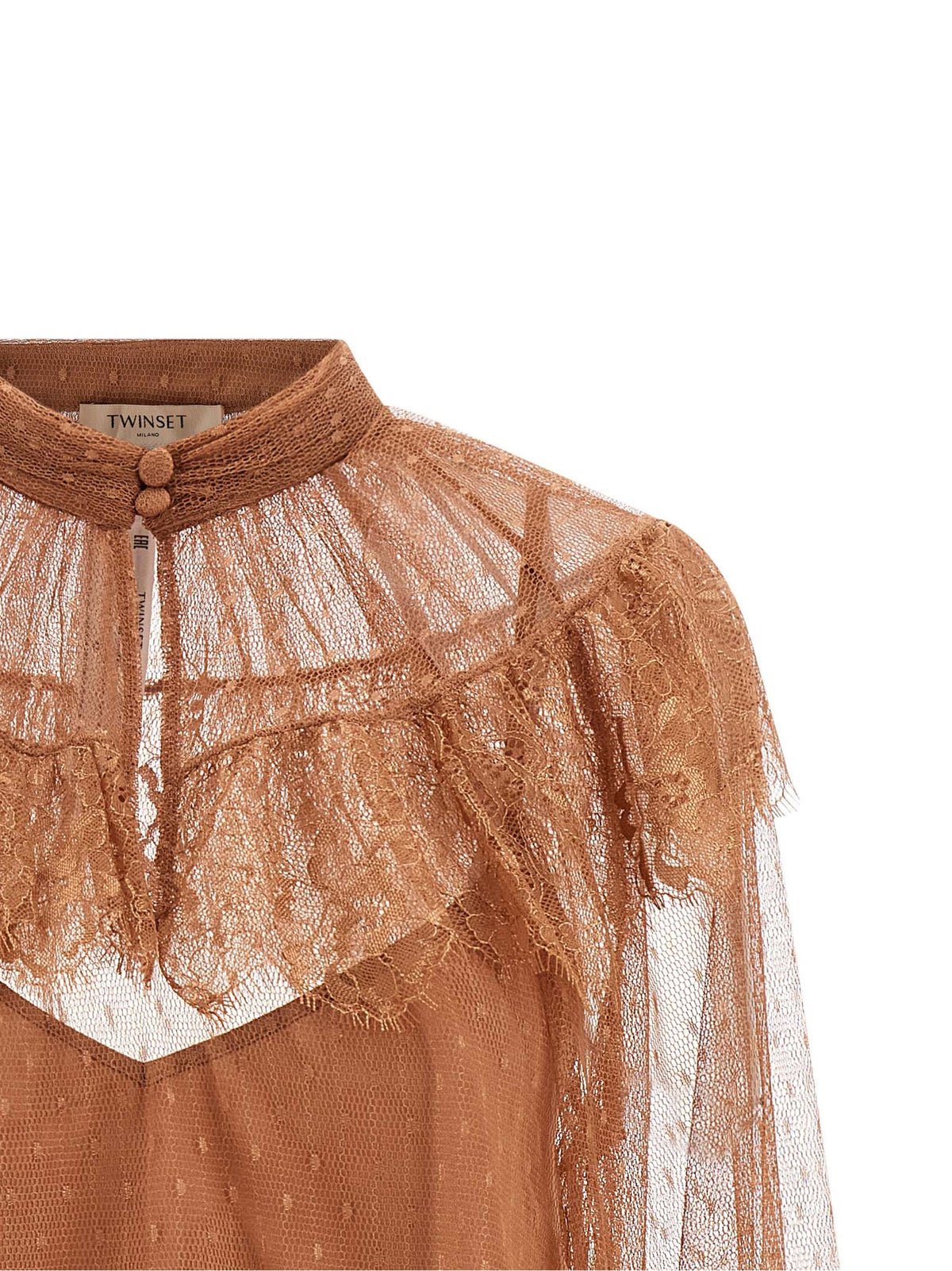 Twinset Brown Polyester Blouse - Elegant Semi-Transparent Design