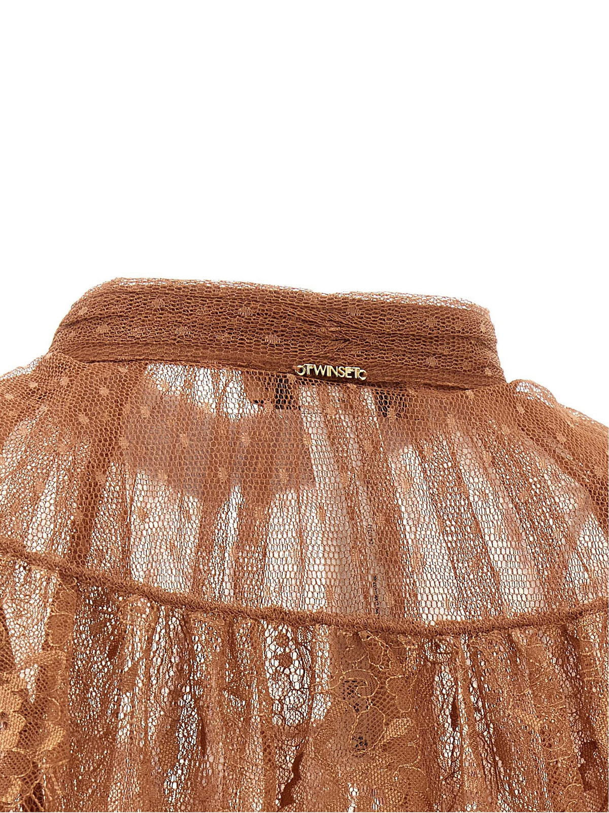 Twinset Brown Polyester Blouse - Elegant Semi-Transparent Design