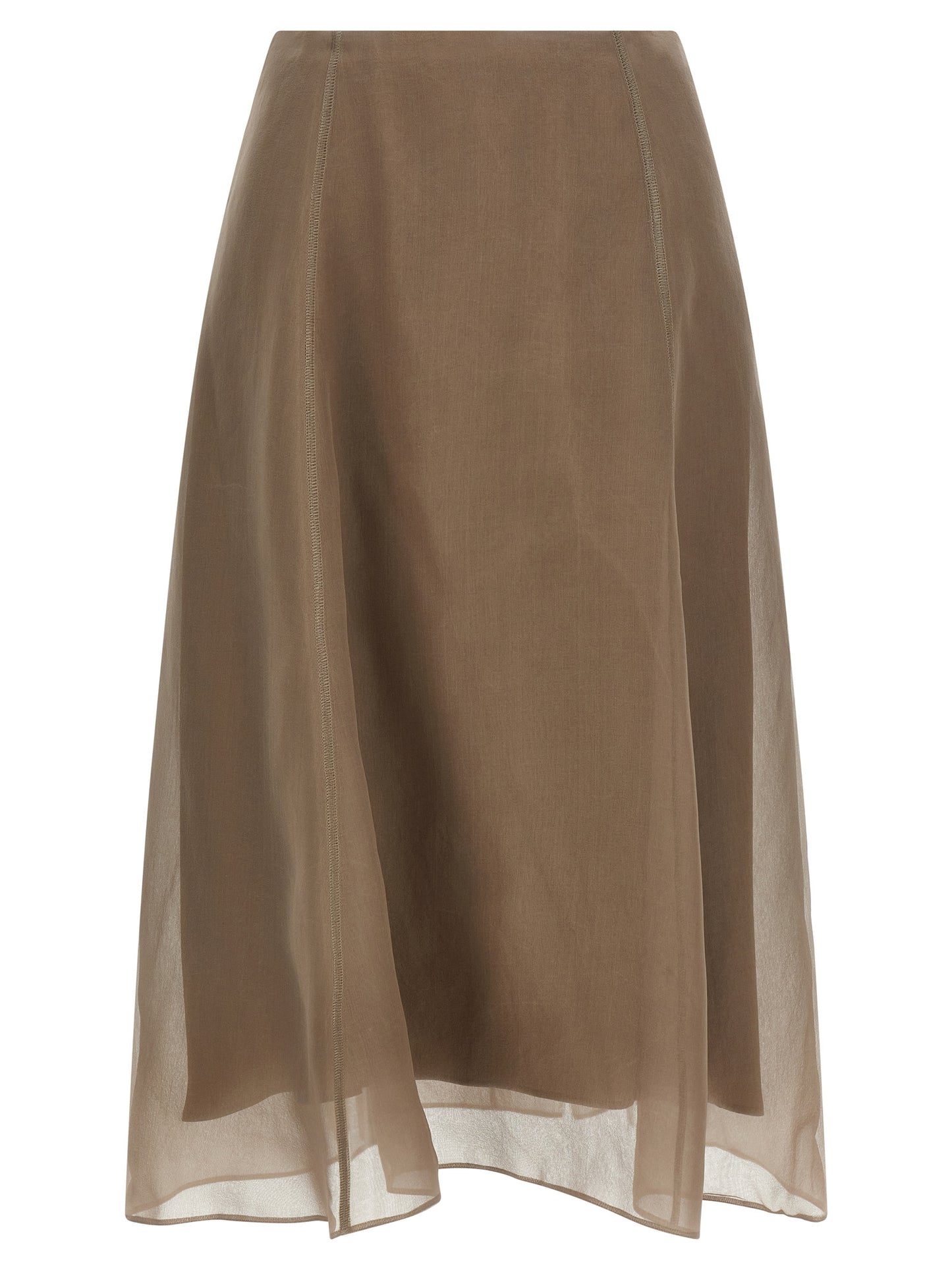 Jupe mi-longue en soie beige Brunello Cucinelli