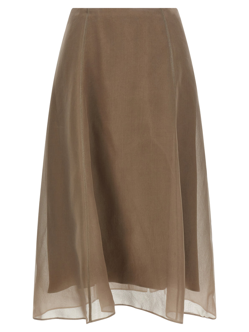 Jupe mi-longue en soie beige Brunello Cucinelli