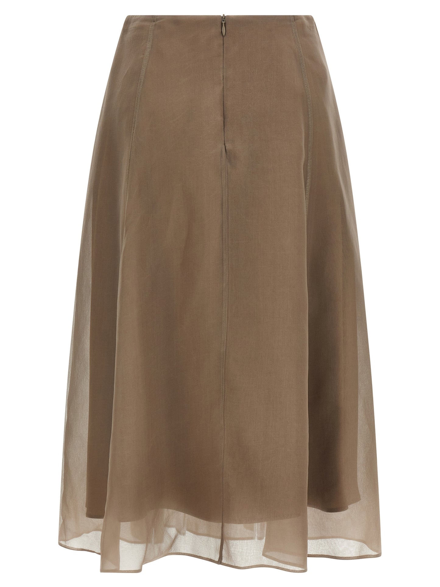 Jupe mi-longue en soie beige Brunello Cucinelli