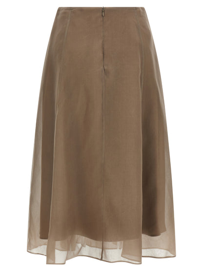 Jupe mi-longue en soie beige Brunello Cucinelli