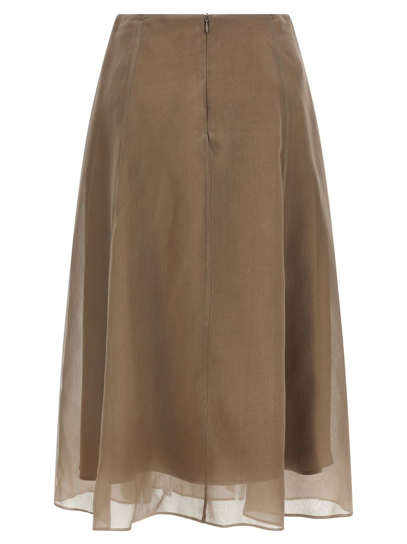Jupe mi-longue en soie beige Brunello Cucinelli