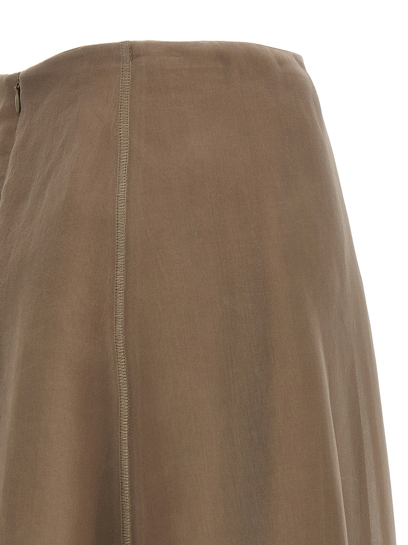 Jupe mi-longue en soie beige Brunello Cucinelli