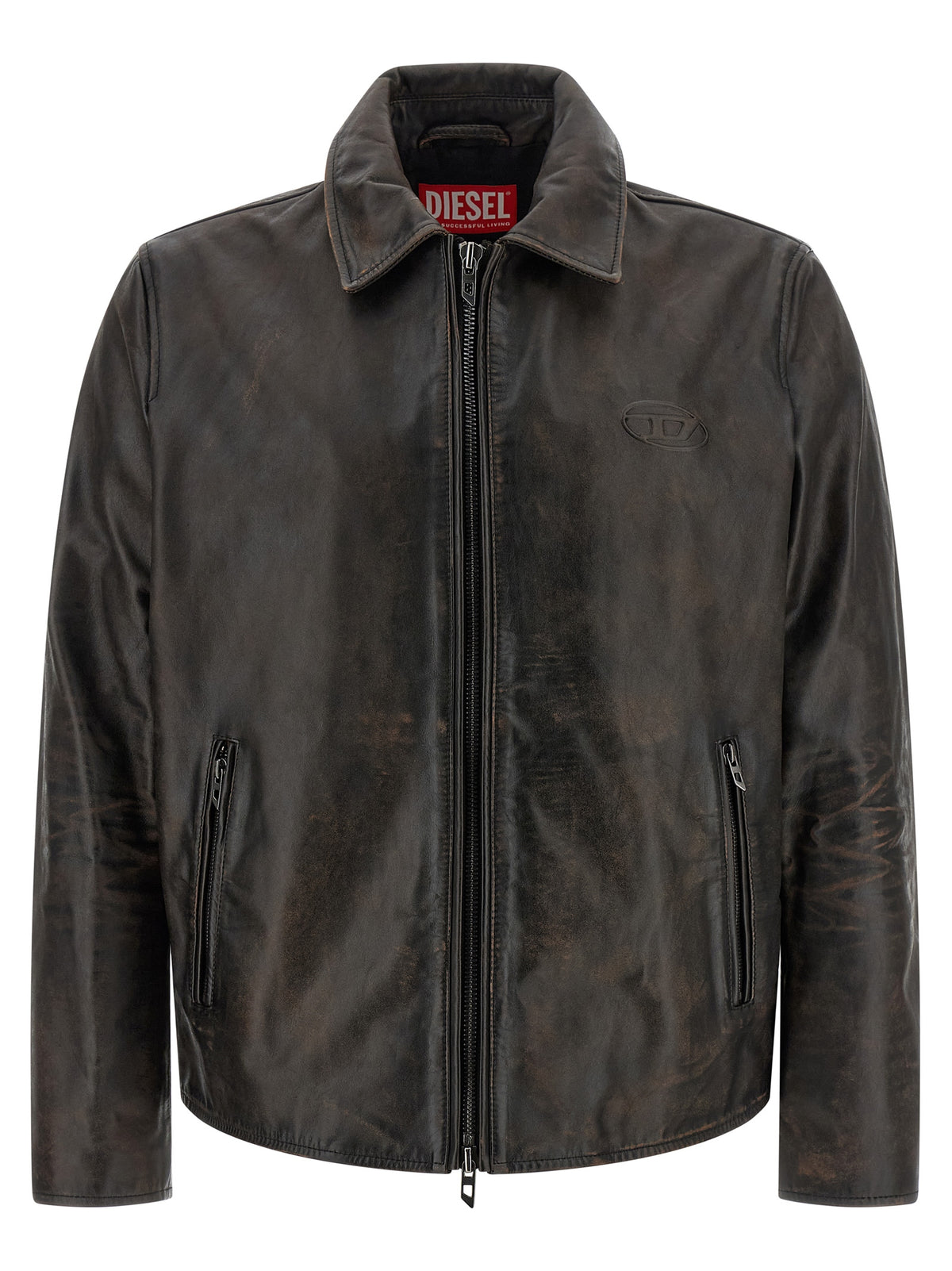 Blouson en cuir de vachette marron Diesel