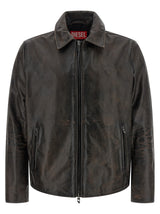 Blouson en cuir de vachette marron Diesel