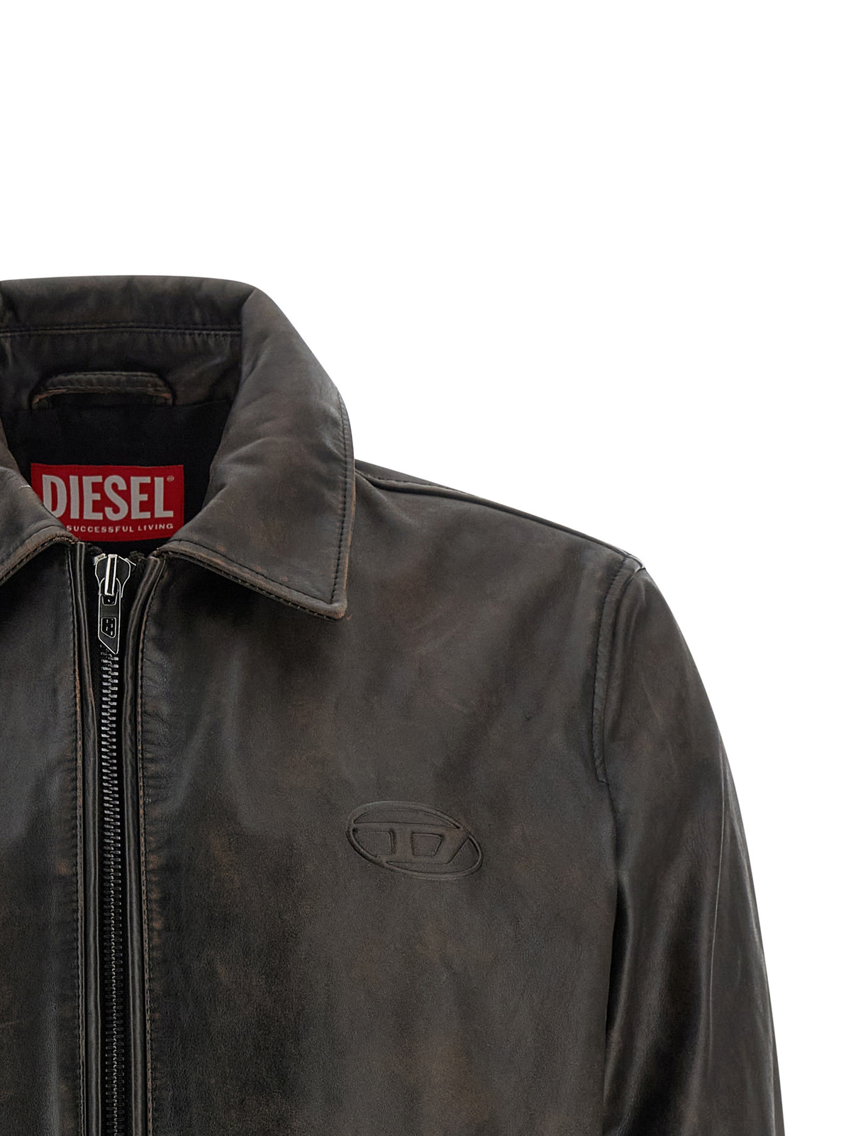 Blouson en cuir de vachette marron Diesel