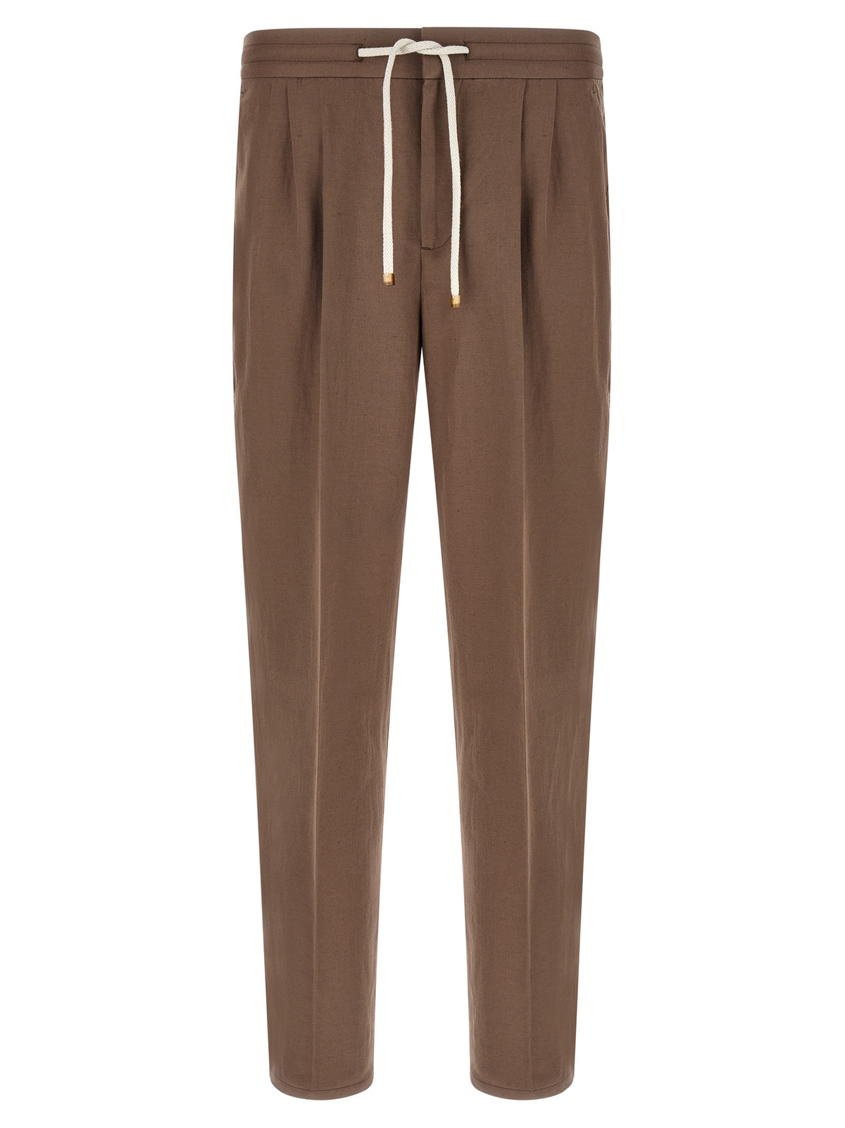 Pantalon décontracté en lin marron Brunello Cucinelli