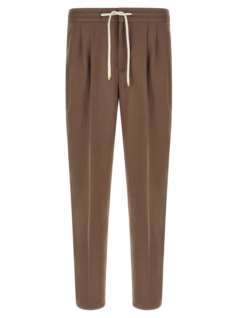 Pantalon décontracté en lin marron Brunello Cucinelli