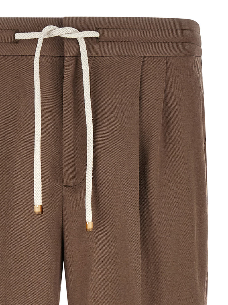Pantalon décontracté en lin marron Brunello Cucinelli