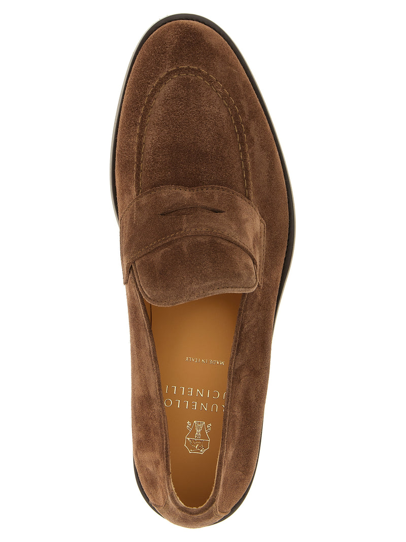 Mocassins à enfiler Brunello Cucinelli en cuir de veau marron