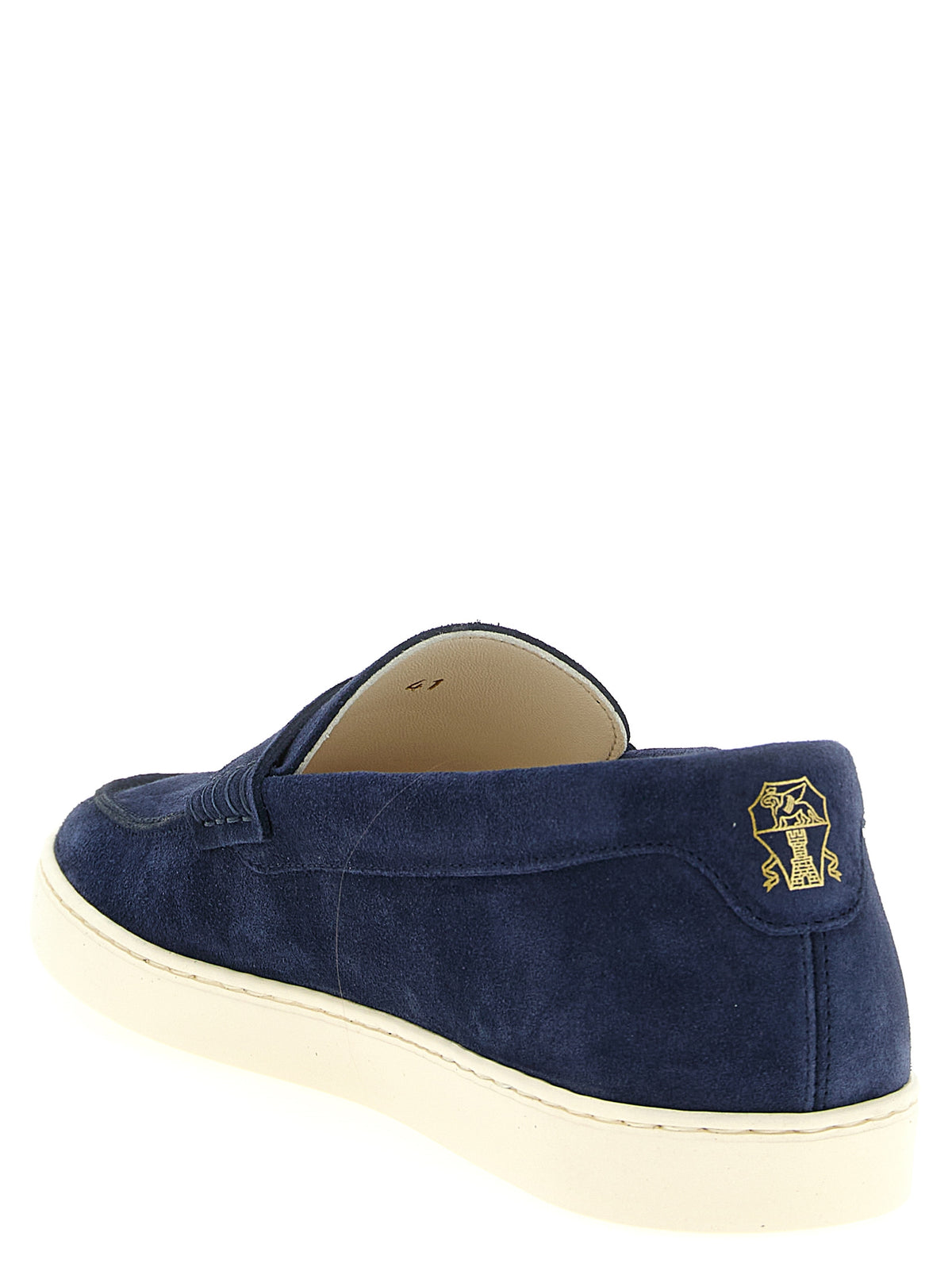 Mocassins à enfiler en cuir de veau bleu Brunello Cucinelli