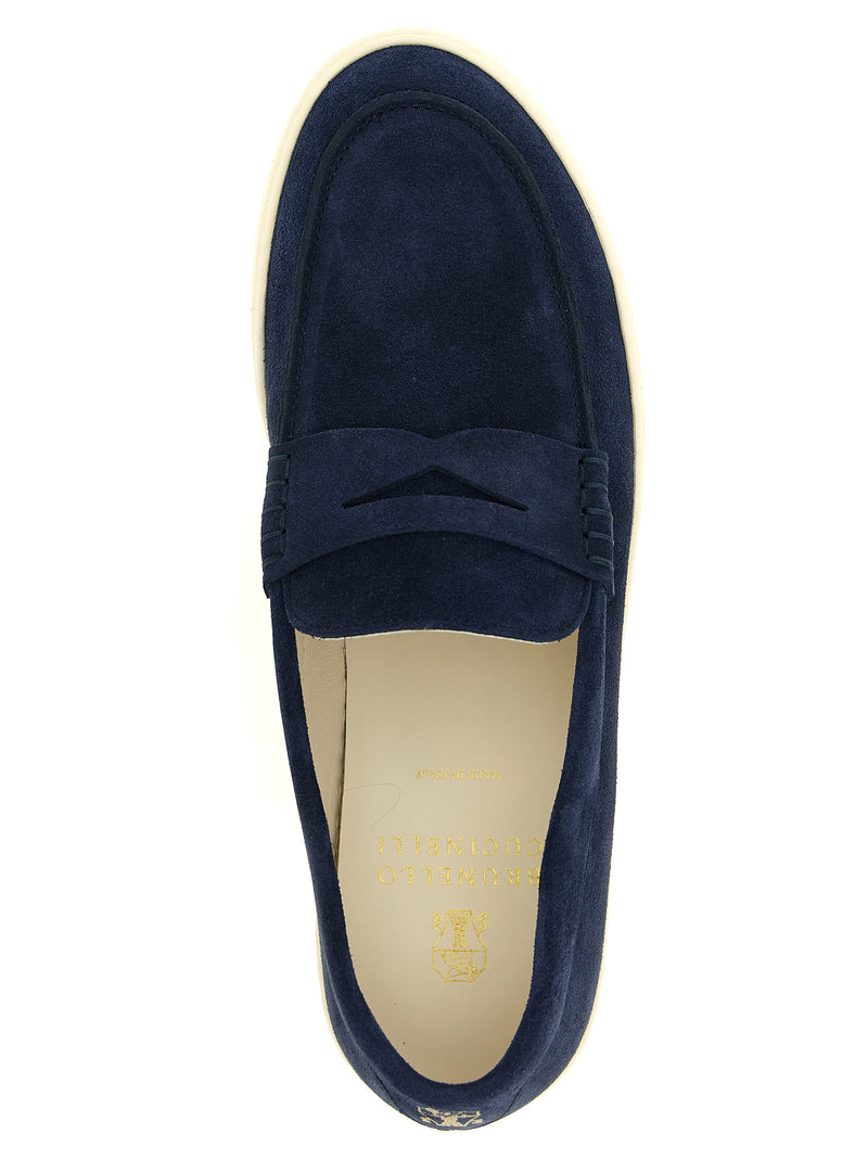 Mocassins à enfiler en cuir de veau bleu Brunello Cucinelli