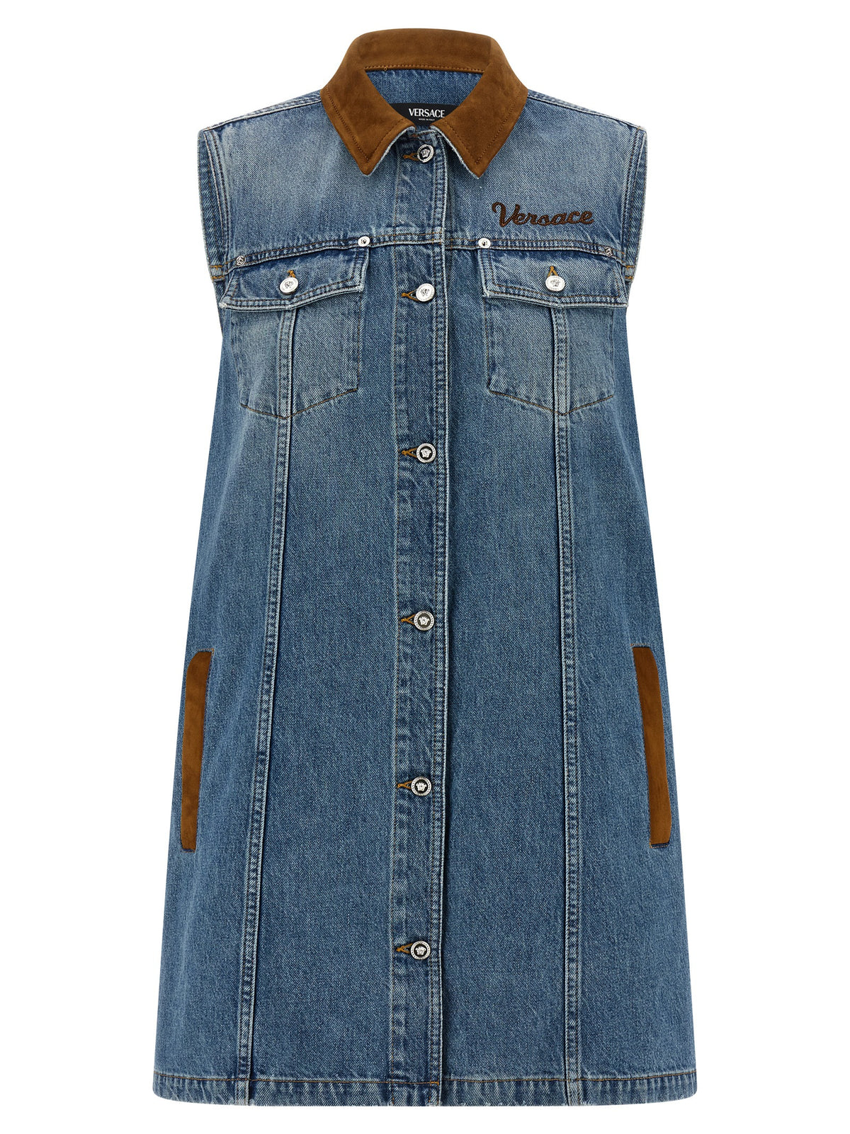 Robe Courte en Coton Bleu Versace