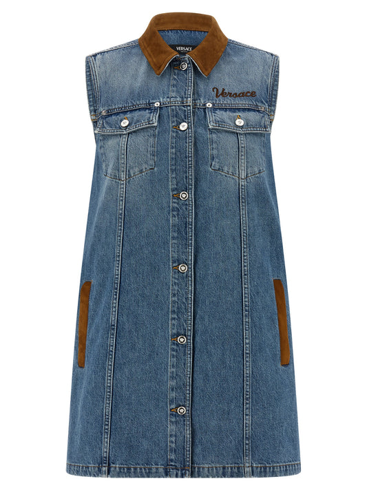 Robe Courte en Coton Bleu Versace