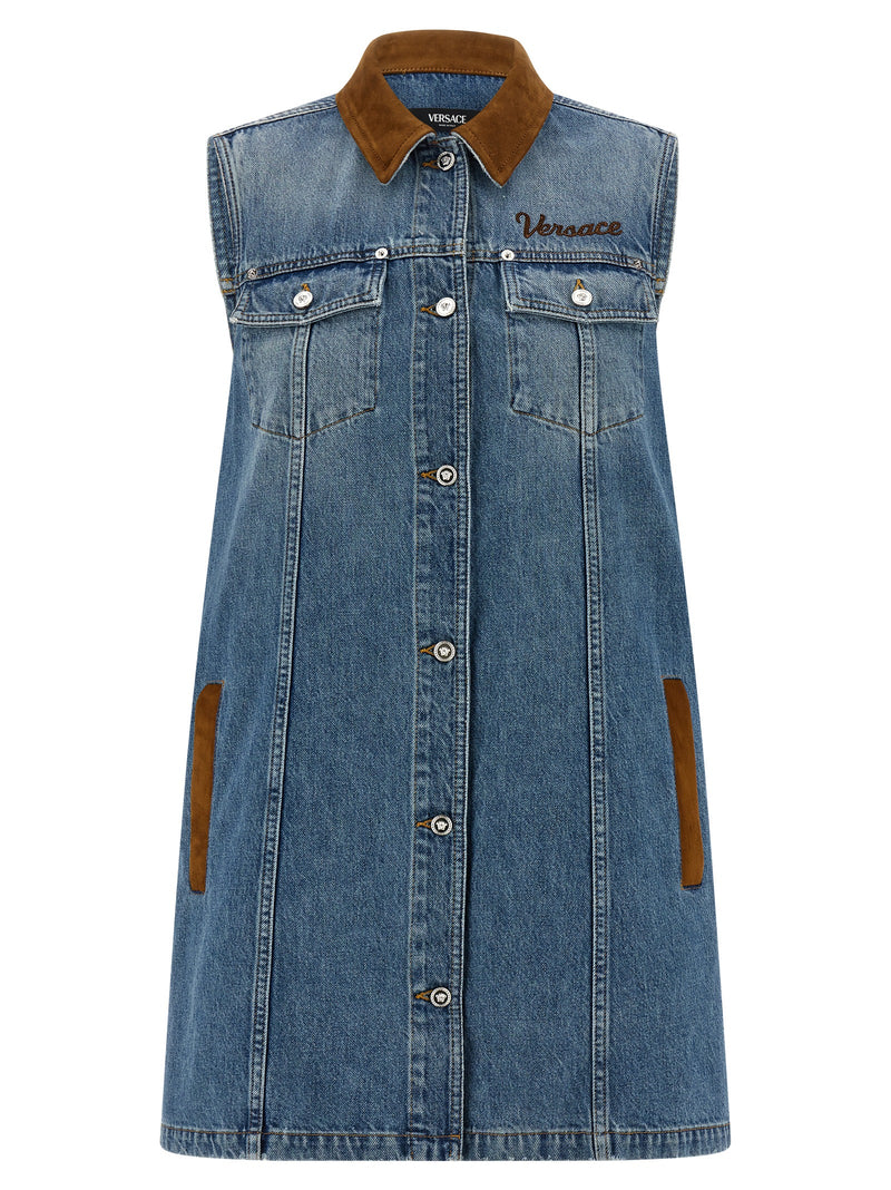 Robe Courte en Coton Bleu Versace