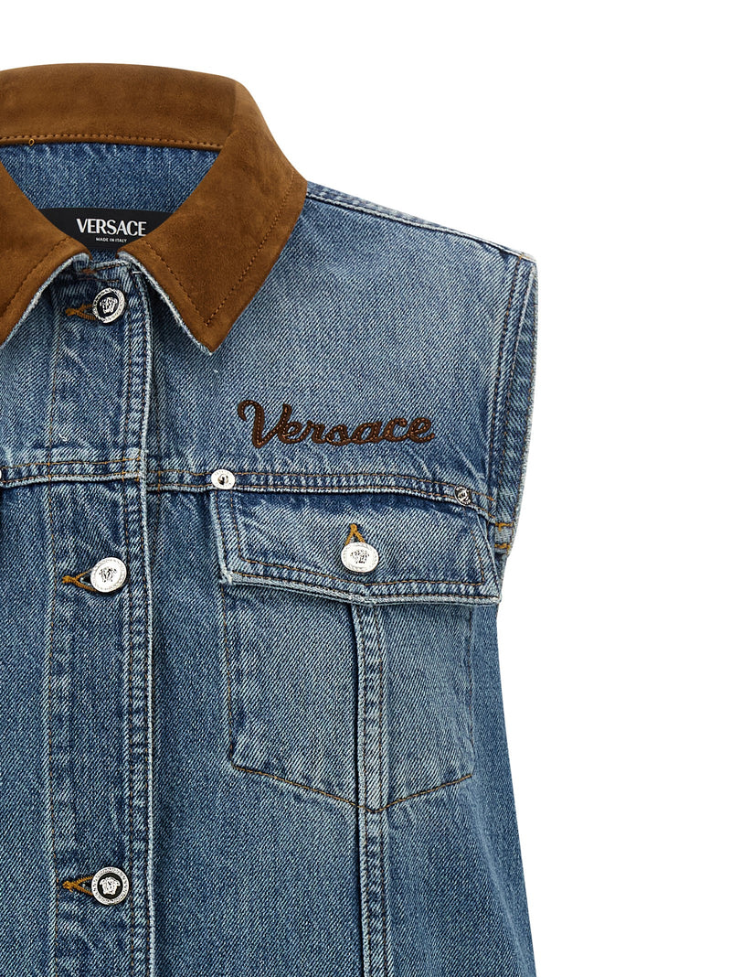 Robe Courte en Coton Bleu Versace