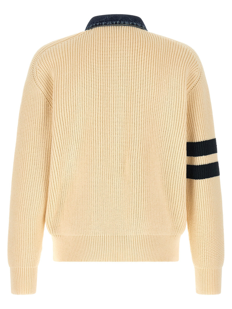 Dsquared² Beige Cotton Cardigan with Denim Details