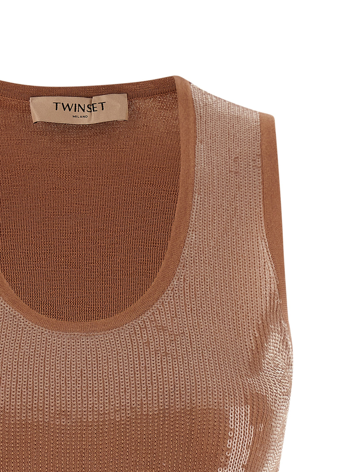 Twinset Brown Cotton Sleeveless T-Shirt