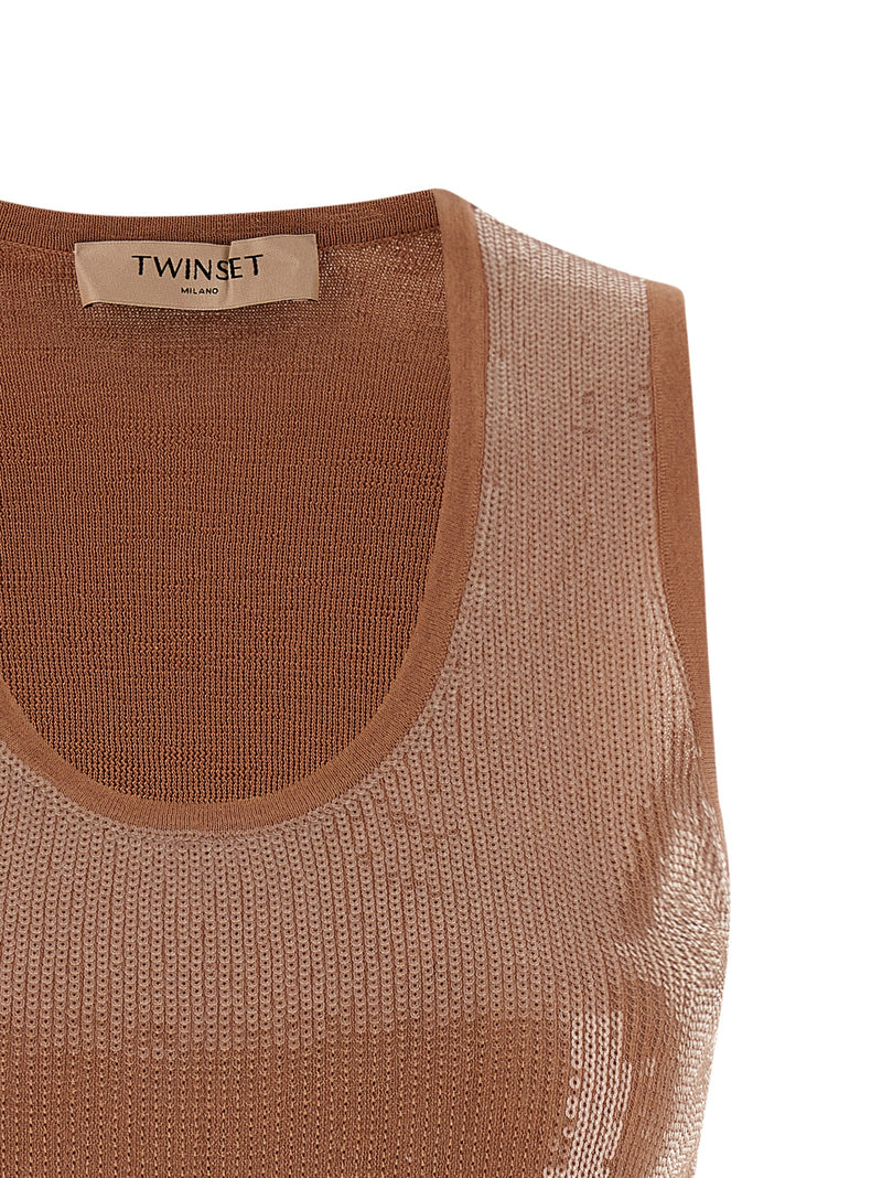 Twinset Brown Cotton Sleeveless T-Shirt
