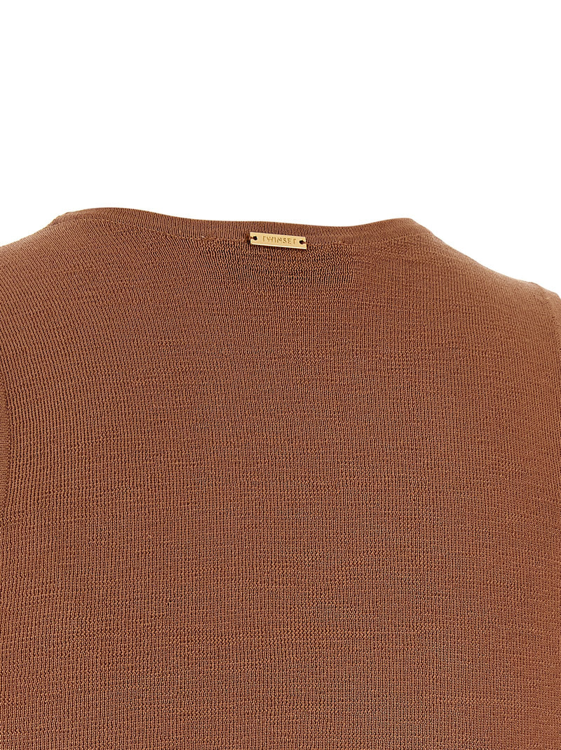 Twinset Brown Cotton Sleeveless T-Shirt