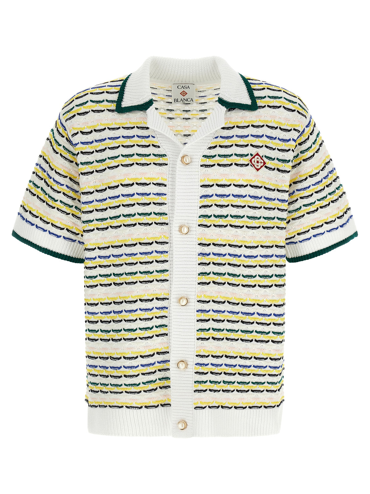 Casablanca Multicolor Cotton Blouse - Tuck Stitch Short Sleeve