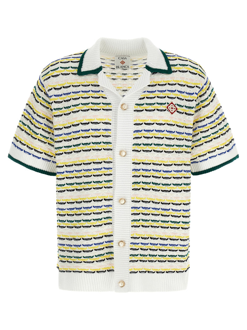 Casablanca Multicolor Cotton Blouse - Tuck Stitch Short Sleeve