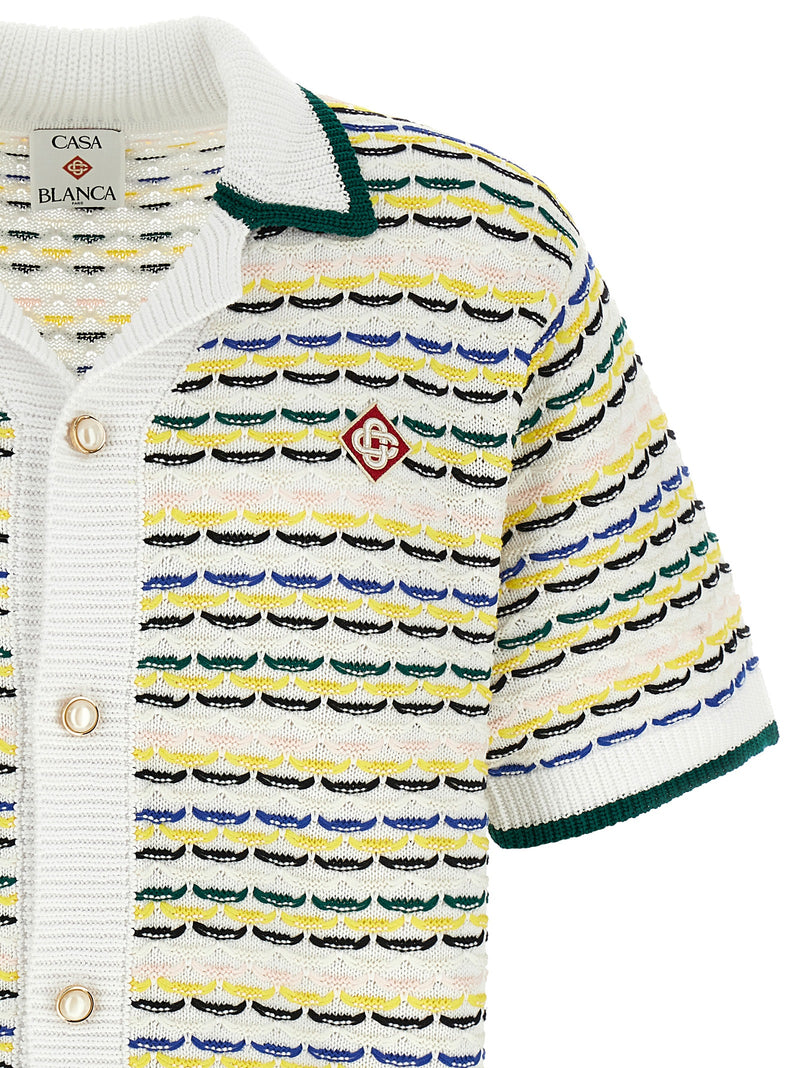 Casablanca Multicolor Cotton Blouse - Tuck Stitch Short Sleeve