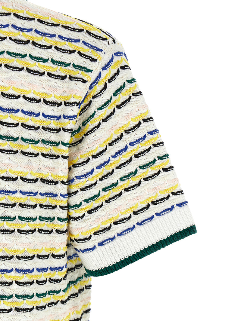 Casablanca Multicolor Cotton Blouse - Tuck Stitch Short Sleeve