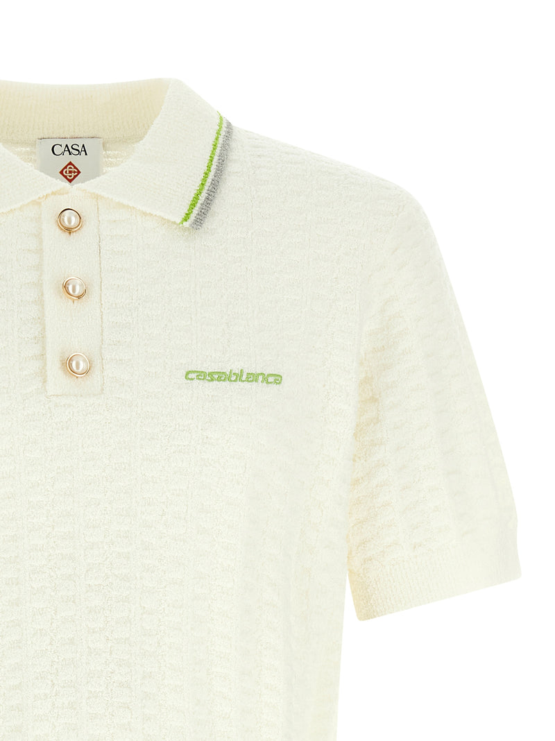 Casablanca White Cotton Polo Shirt - Tennis Bouclé Style
