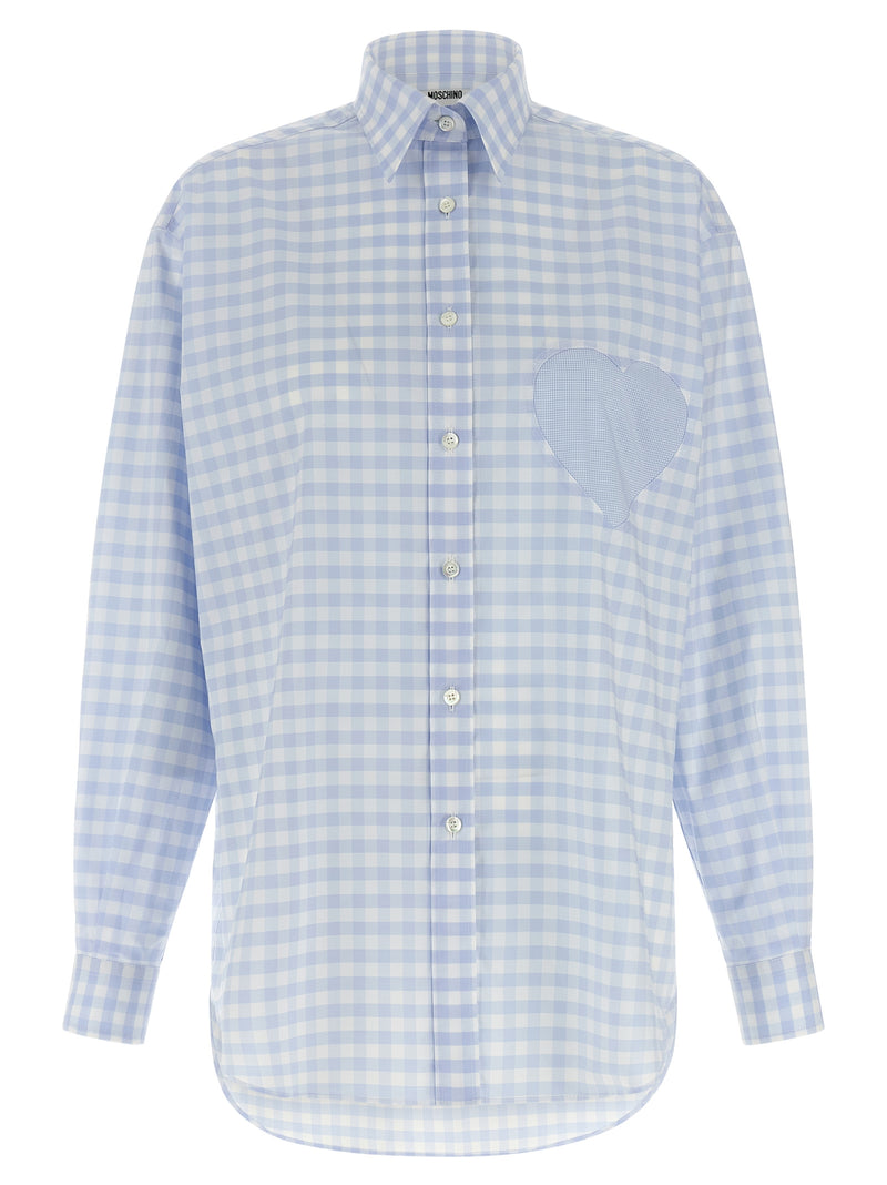 Moschino Blue Cotton Blouse - Elegant Long Shirt with Heart Patch
