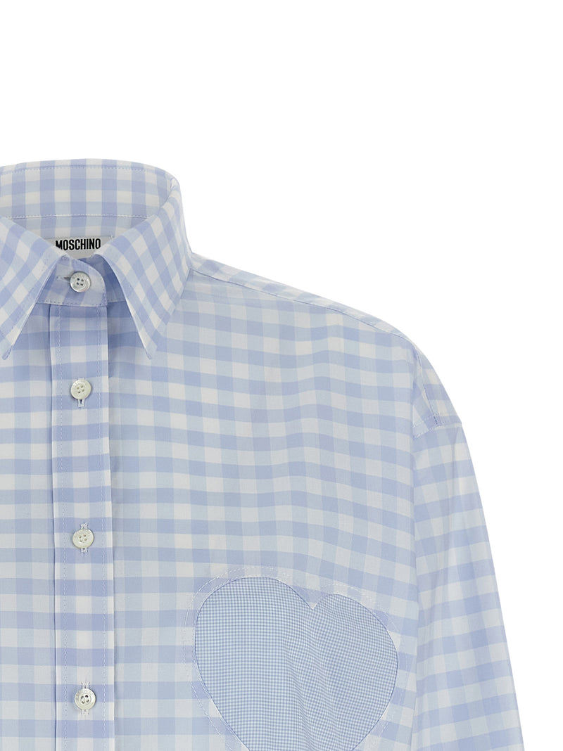 Moschino Blue Cotton Blouse - Elegant Long Shirt with Heart Patch