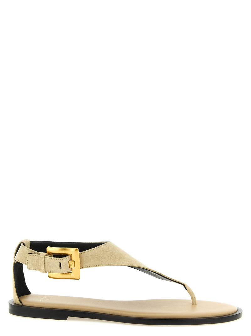 Sandales plates Balmain en cuir de veau beige