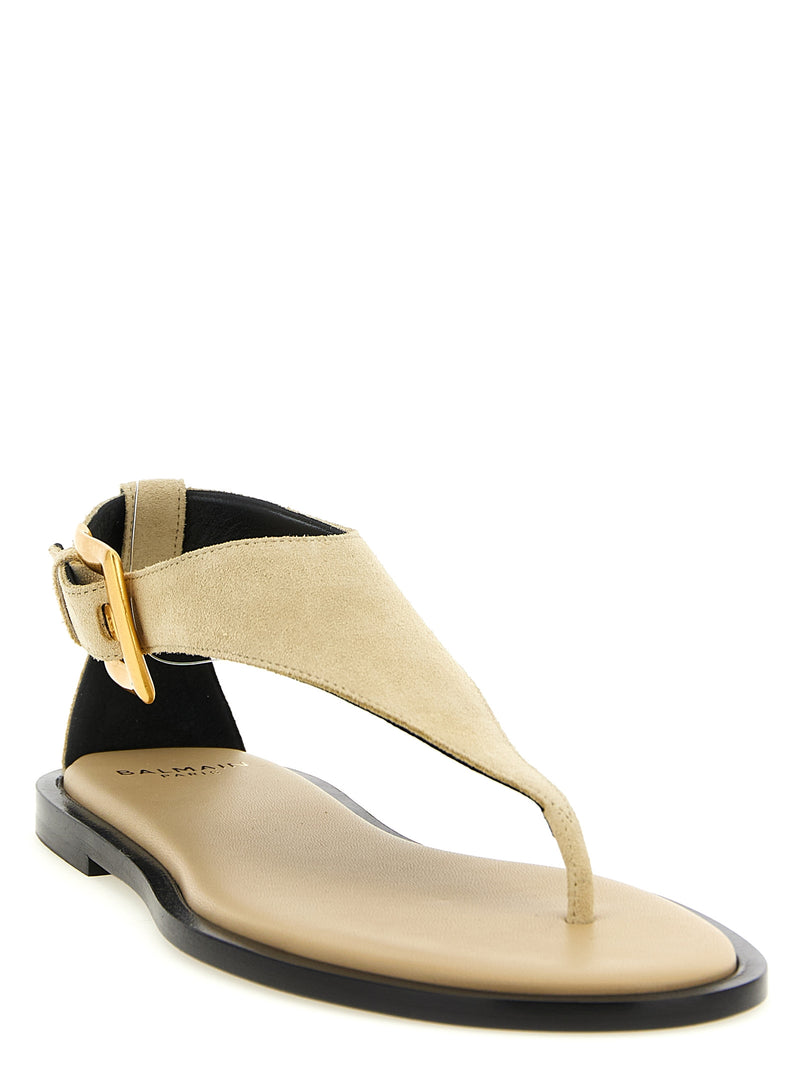 Sandales plates Balmain en cuir de veau beige