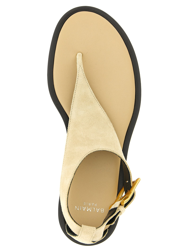 Sandales plates Balmain en cuir de veau beige