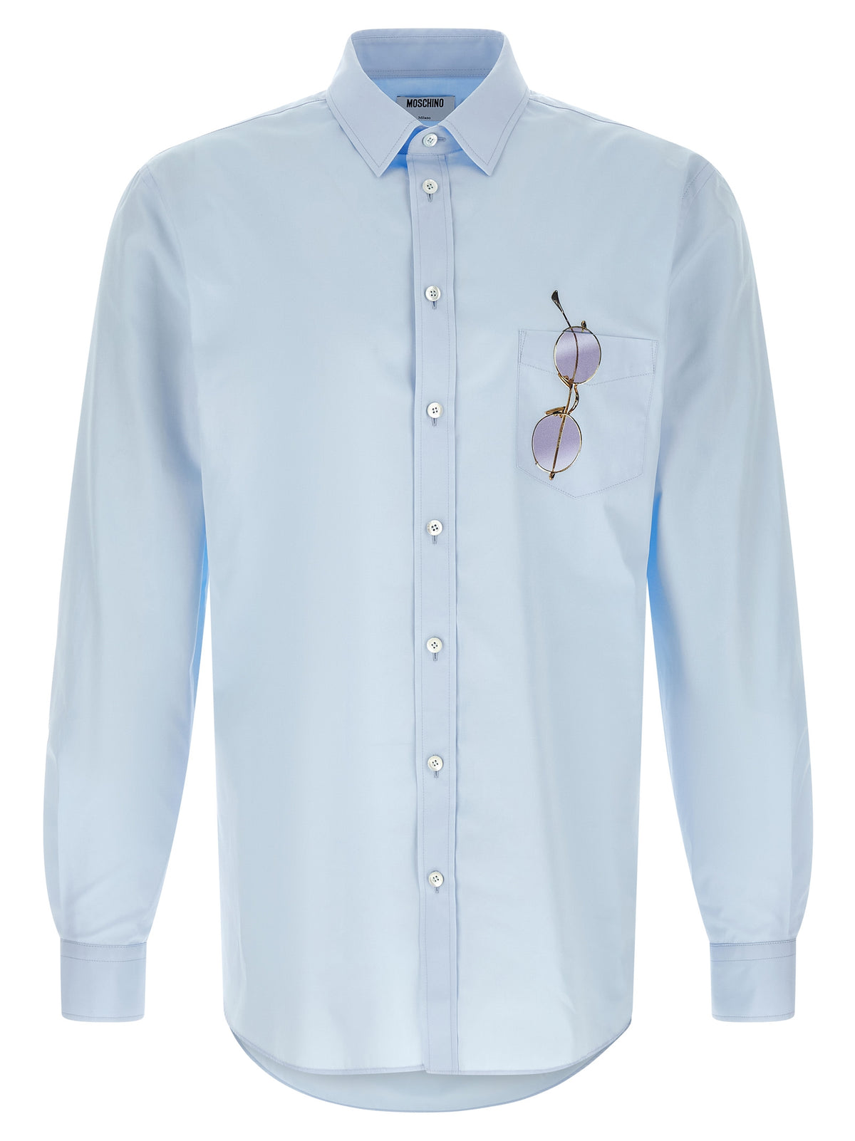 Moschino Blue Cotton Blouse with Trompe-l’œil Print