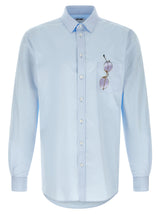 Moschino Blue Cotton Blouse with Trompe-l’œil Print