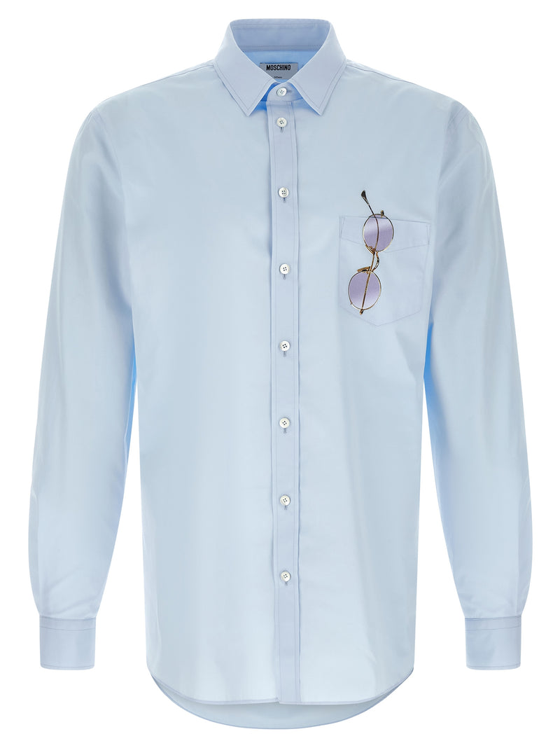 Moschino Blue Cotton Blouse with Trompe-l’œil Print