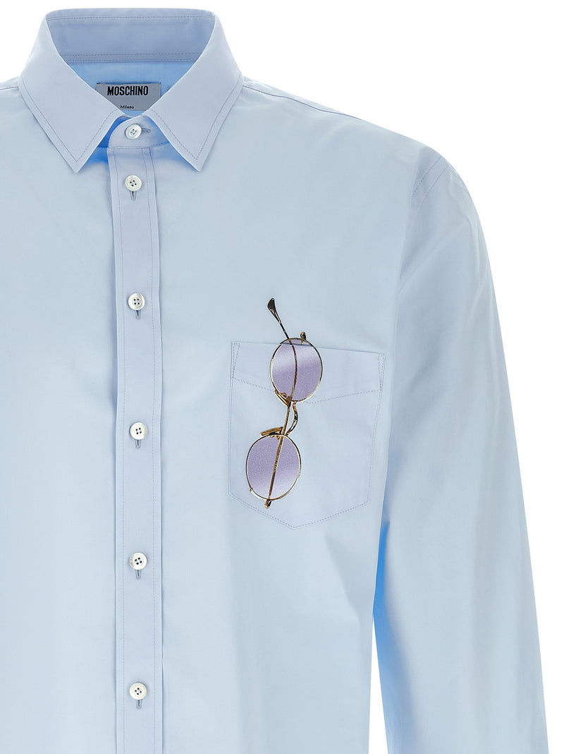 Moschino Blue Cotton Blouse with Trompe-l’œil Print