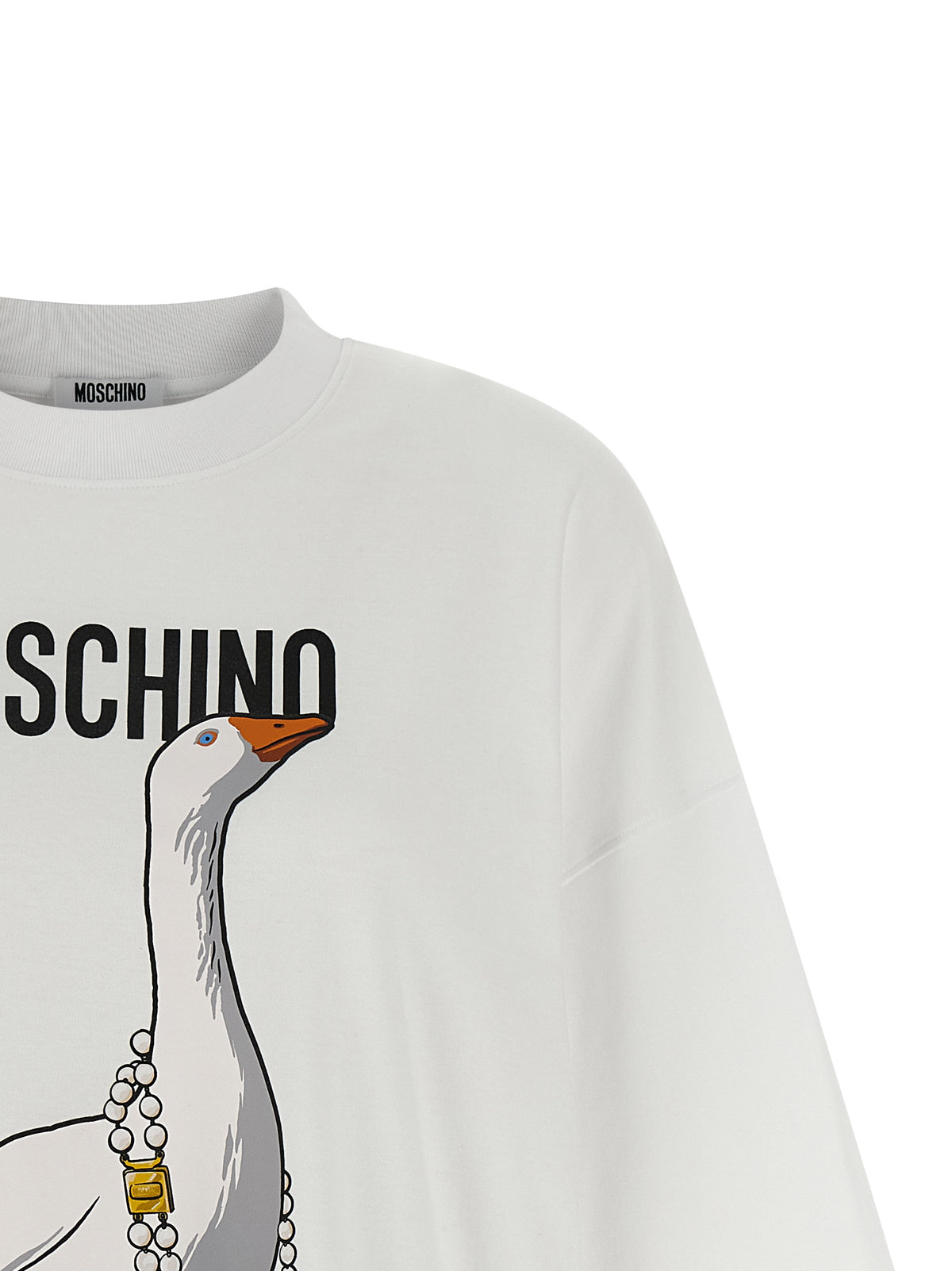 Moschino White Cotton Short Dress with Goose Print
