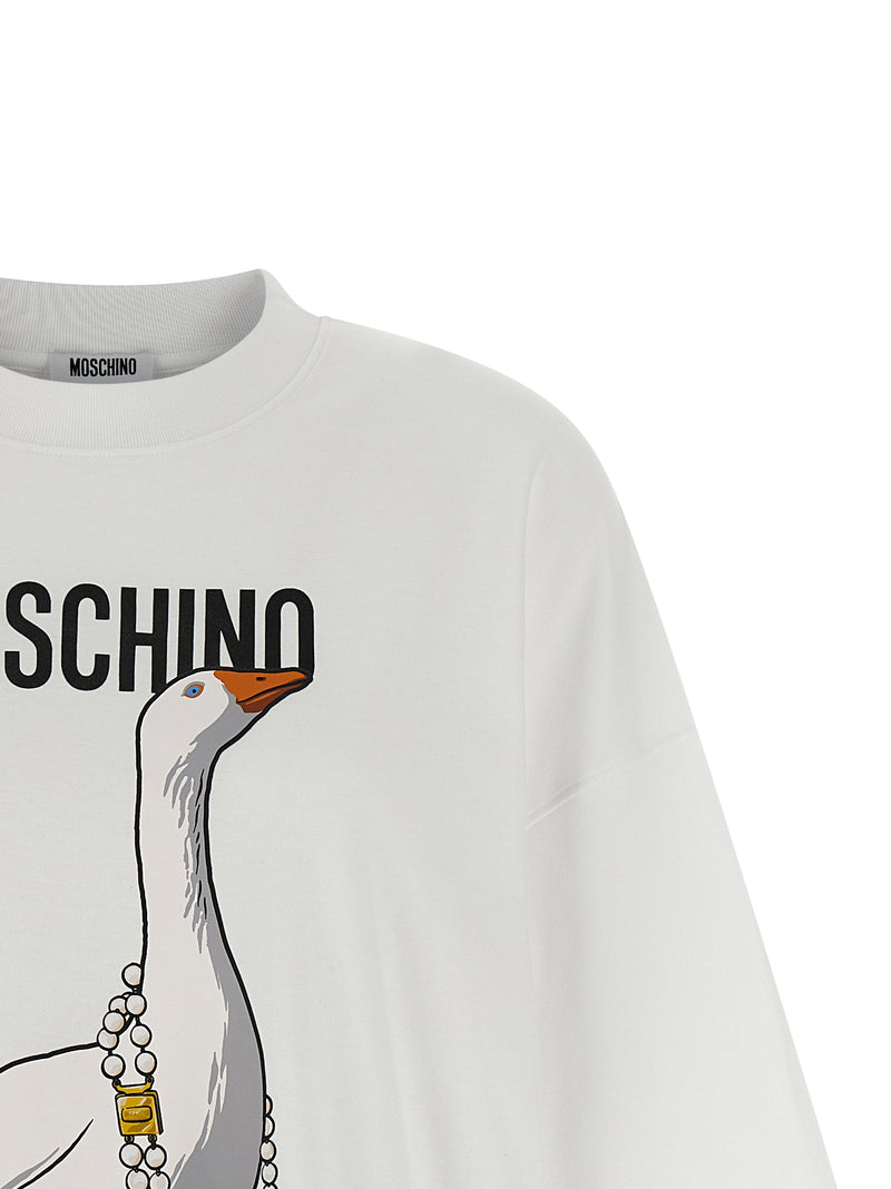 Moschino White Cotton Short Dress with Goose Print