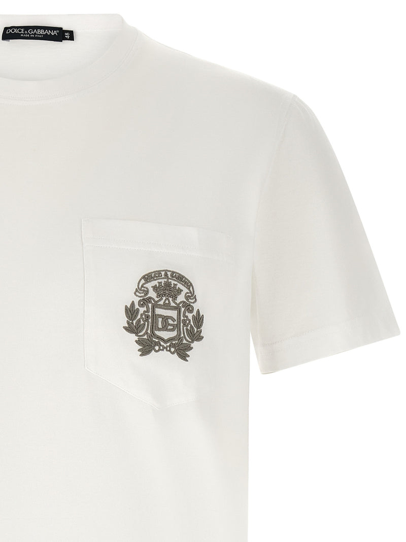 Dolce & Gabbana White Cotton T-Shirt with Embroidered DG