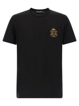 Dolce & Gabbana Black Cotton T-Shirt with Heraldic Patch