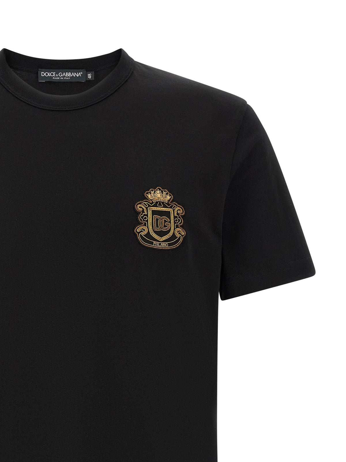 Dolce & Gabbana Black Cotton T-Shirt with Heraldic Patch